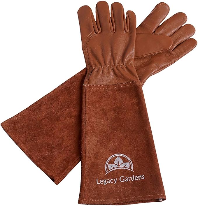 Leather Gardening Gloves for Women & Men, Long Garden Gloves, Cowhide Gauntlet Rose Pruning Thorn Resistant, Forearm Protection, XL, Brown