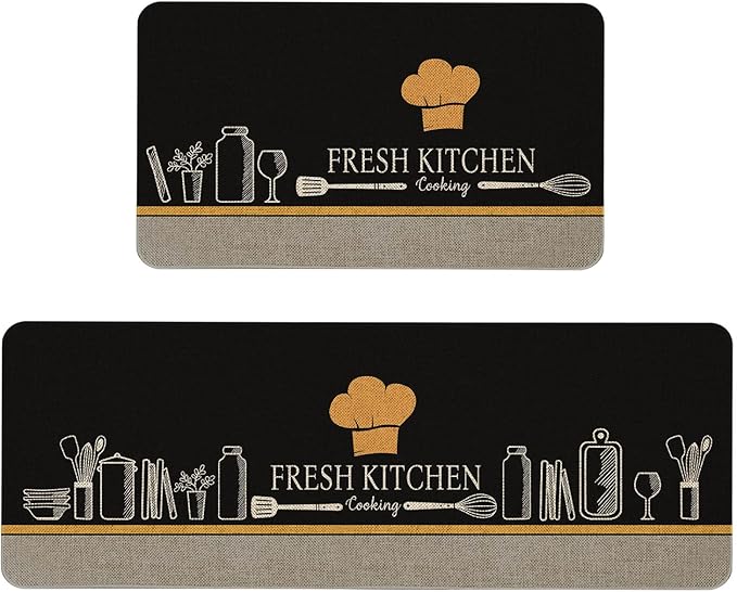Roszwtit The Kitchen is The Heart of The Home Kitchen Mats Set of 2, Non-Slip Rubber Back Kitchen Rugs, Seasonal Holiday Cooking Sets Washable Floor Mat for Home Kitchen Decor - 17x29 and 17x47 Inch