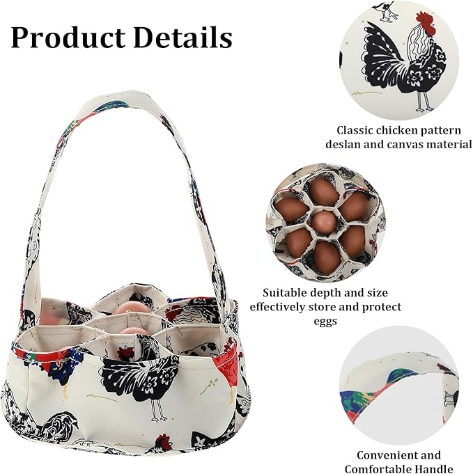 Egg Collection Basket, Egg Bags, Portable Eggs Carrier, Eggs Gathering Basket with 7 Pouches for Home Garden Farm Use