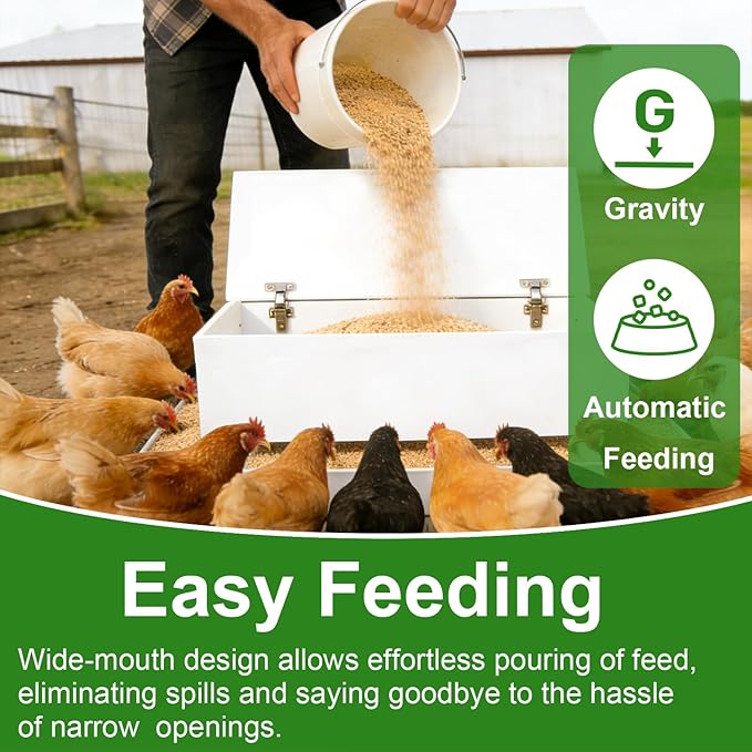 Large Chicken Feeder Trough 38", Heavy Duty Wooden Chicken Feeders with Crossbar, Holds 12 Chickens with Feed Storage Cabinet,Poultry Feeder Trough for Duck Geese Turkey Pigeon