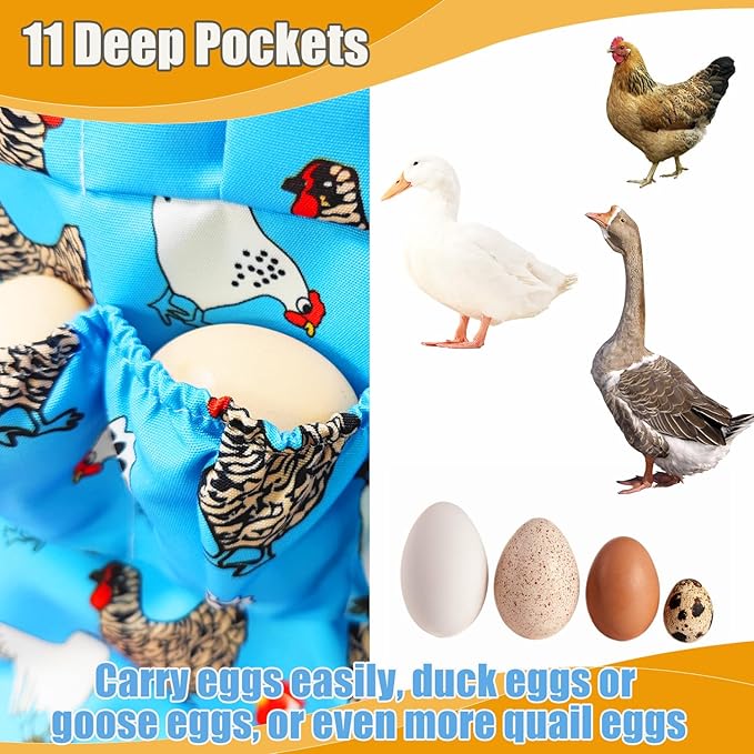 MOMWOW Chicken Egg Apron for Collecting Eggs - 11 Pocket Adult Egg Gathering Apron for Chicken Duck Goose Quail Eggs
