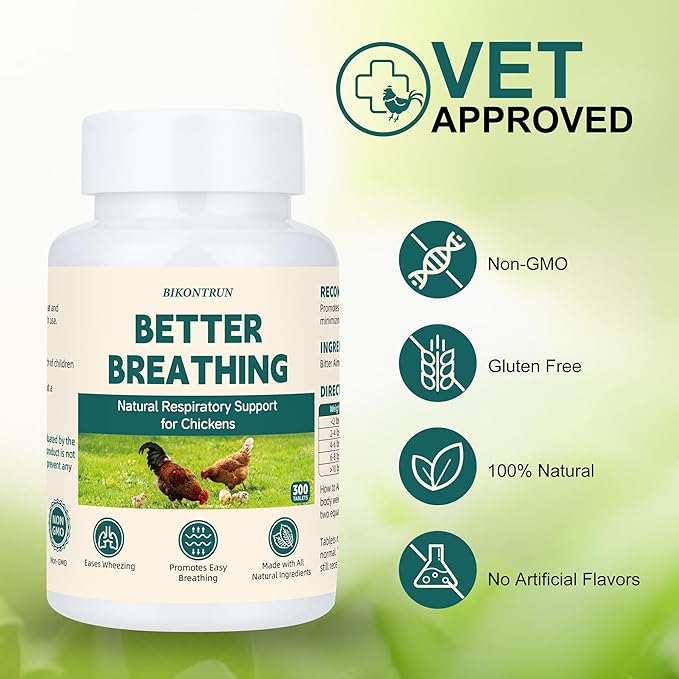 Chicken Respiratory Support Supplement - 300 Tablets - Poultry Breathing Aid Pills, Support Coughing & Wheezing, Promote Lung Health, Natural, Gentle Formula, Safe for Chickens of All Ages and Breeds