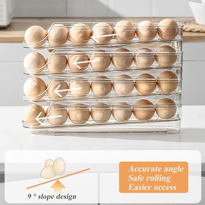 Automatic Rolling Egg Holder for Fridge Clear Countertop Kitchen Storager Container Organizer Dispenser for Refrigerator Stackable Removable, Egg Accessories - (2 pcs of 1-Tire, Stackable)