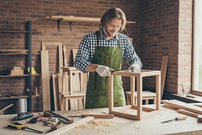Woodworking Apron, Tool Apron, Canvas, Multiple Pockets, Adjustable Zipper, Metal Ring, Tape Measure Clip, Plus Size, Olive