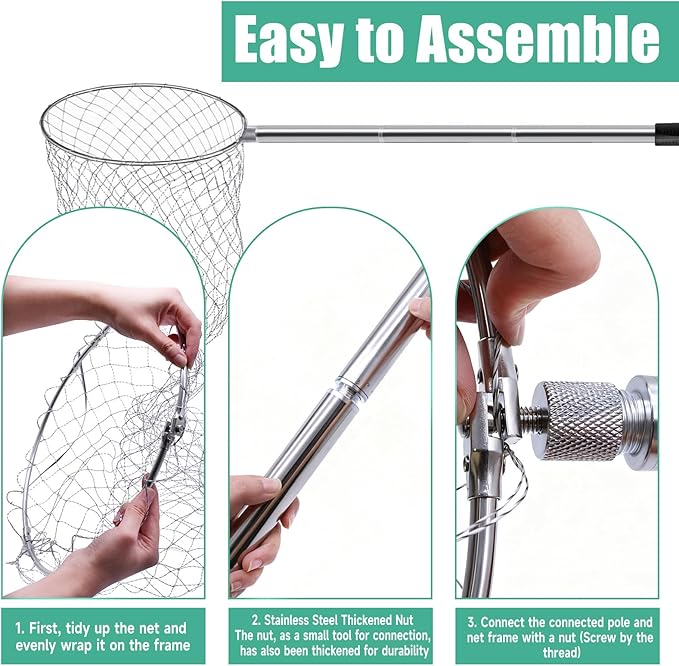 2 Sets Chicken Catching Net Extra Thick 2 Poles 5.25 FT Poultry Fishing Net Extendable Landing Animal Catcher for Bird, Chicken, Goose, Ducks, Fish, Cat(2 Nets, 2 Poles with 3 Sections Each,46 Inches)