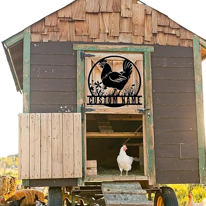 Custom Chicken Coop Metal Sign, Personalized Farmhouse Wall Decor, Vintage Fluffy Butt Hut Decor, Custom Name Sign for Farm, Gifts for Chicken Lovers