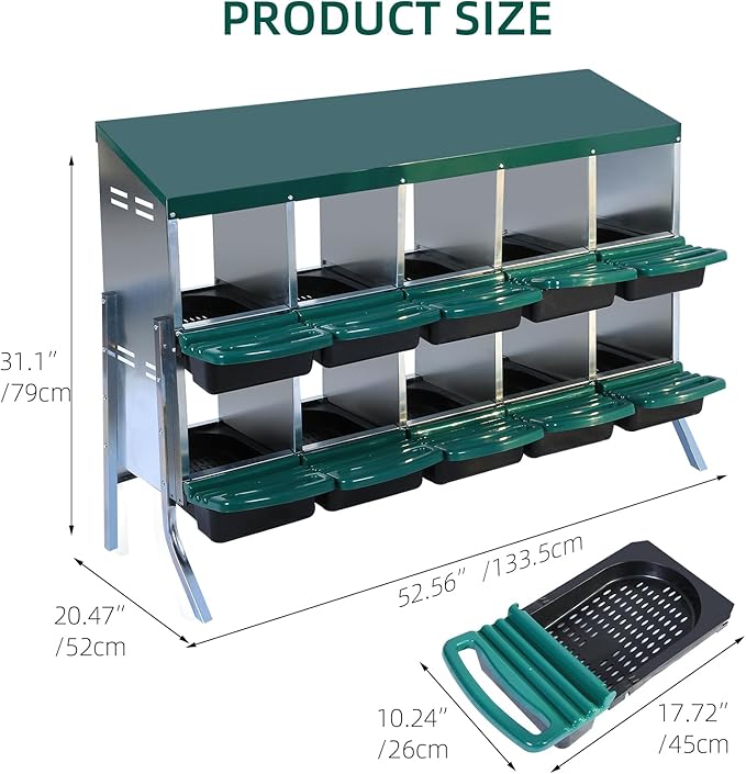 Chicken Nesting Box, 10 Compartment Roll Away Eggs Laying Boxes, Hen Nest Boxes, Cleanable Pull Out Hen Roosting Boxes