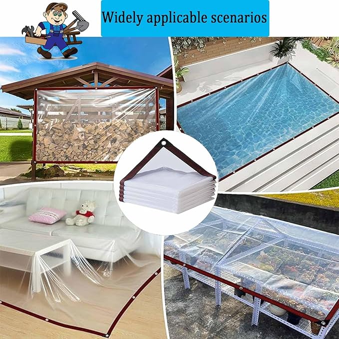 Clear Plastic Tarps Heavy Duty Water Resistant, Waterproof Transparent Tarpaulin with Grommets and Reinforced Edges, for Patio,Porch and Outdoor Henhouse,RV,Camping, Chicken Coop Cover,13x20 FT