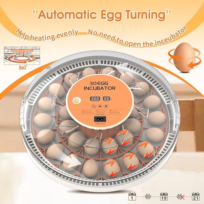 HOWOOIUA 30 Egg Incubator with Automatic Egg Turning, Temperature Control and Humidity Monitor Incubators for Hatching Eggs, Chicken, Ducks, Goose, Pigeon, Quail, Parrot Incubator for Farm, Lab