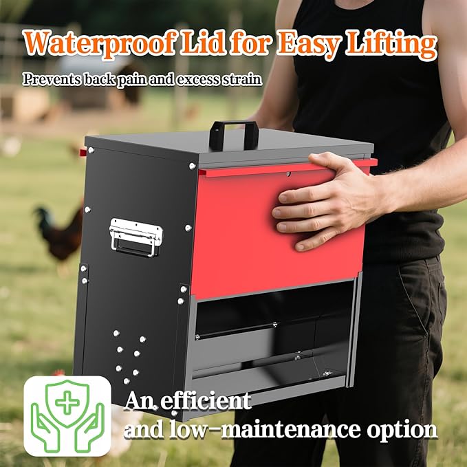 100lb Capacity Chicken Feeder, Metal Poultry Feeder, No Waste Waterproof Chicken Feeder, Suitable for Geese, Ducks, Turkeys, Quails