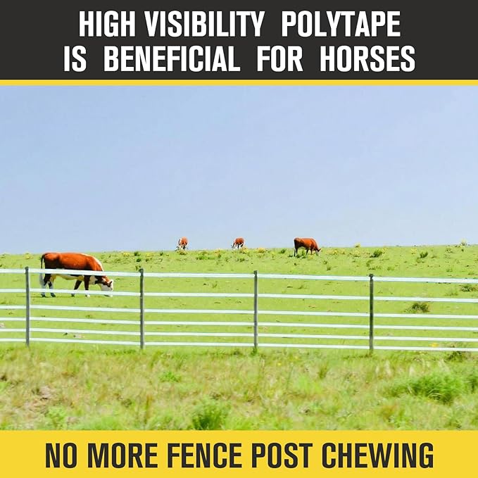 1 Roll 3/4 Inch x 2000 ft Electric Fence Tape for Livestock Polytape Fencing Horse Fence with High Visibility(Green)