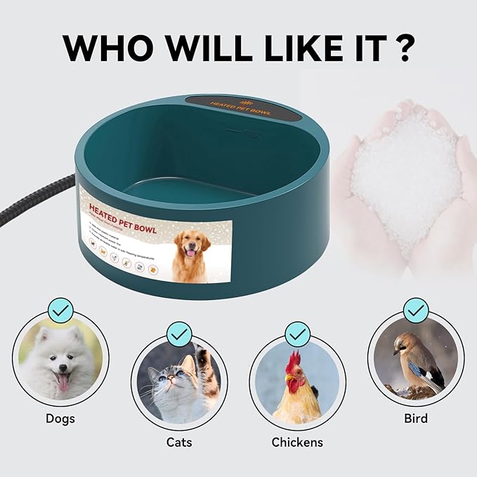 2.2L Heated Dog Bowl, Provides No Freeze Water, Pet Water Heater for Dogs/Cats/Chickens/Birds/Livestock, Green