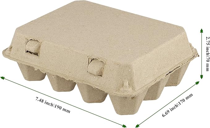 50 Pack Natural Pulp Egg Cartons, Classical 3x4 Style Holds Up to 12 Count Chicken Eggs, Dozen Egg Crates for Family Farm and Market Storage