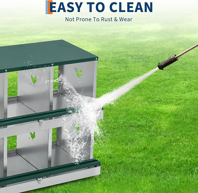 Chicken Nesting Box for Backyard Coop, 6 Compartment Two-Tier Egg Laying Box with Rollaway Design, Galvanized Steel Wall Mount with Vents for Easy Clean, Green