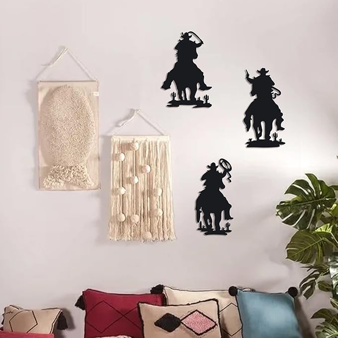 J-Fly Western Cowboy Wall Decor Vintage Cowboy Wall Art Valentine Home Decor Rustic Door Decorations Hanging Outdoor Indoor Bedroom Living Room Bathroom Black