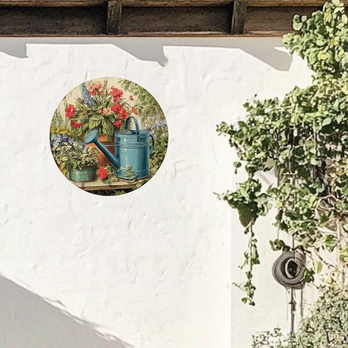 Funny Flower Rustic Round Garden Metal Signs Vintage Tin Sign Retro Wall Wreath Decor for Home Garden Yard Bar Cafe Farmhouse Garage Indoor Outdoor 8 Inch