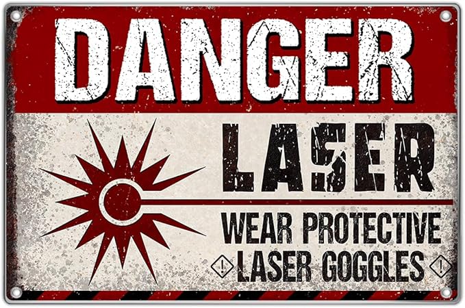 Danger Laser Wear Goggles Metal Sign Vintage Retro Wall Decor Warning Safety Notice For Workplace Lab Industrial Area 12 x 8 Inch Aluminum Indoor Outdoor Art