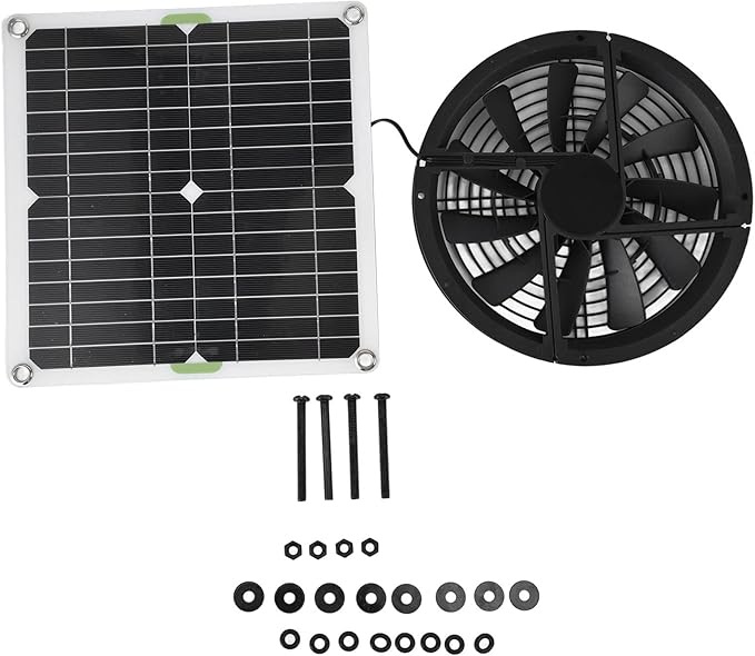 Aoresac Solar Panel Fan Kit with 100W Solar Panel for Chicken Coop, Greenhouse, Shed. 10in Round Ventilation Exhaust Fan, Solar Powered Fan