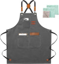 ZOMAO Chef Apron for Women Men with Large Pockets, Cotton Canvas Cross Back Waterproof Work Aprons for Kitchen Cooking Bib
