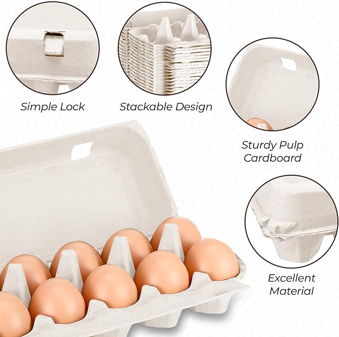 Natural Pulp One Dozen Egg Cartons – 20 Pack - Cheap Bulk 12 Eggs Crates Storage Containers Reusable - Recycled Blank Egg Carton Fits One Dozen Extra Large Eggs for Produce Stands and Grocery Stores