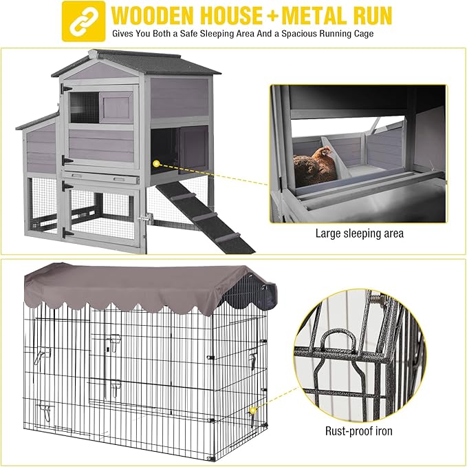 Aivituvin Chicken Coop with Wheels Mobile Hen House Poultry Cage for 2-4 Chickens with Metal Run and Nesting Box 79" L