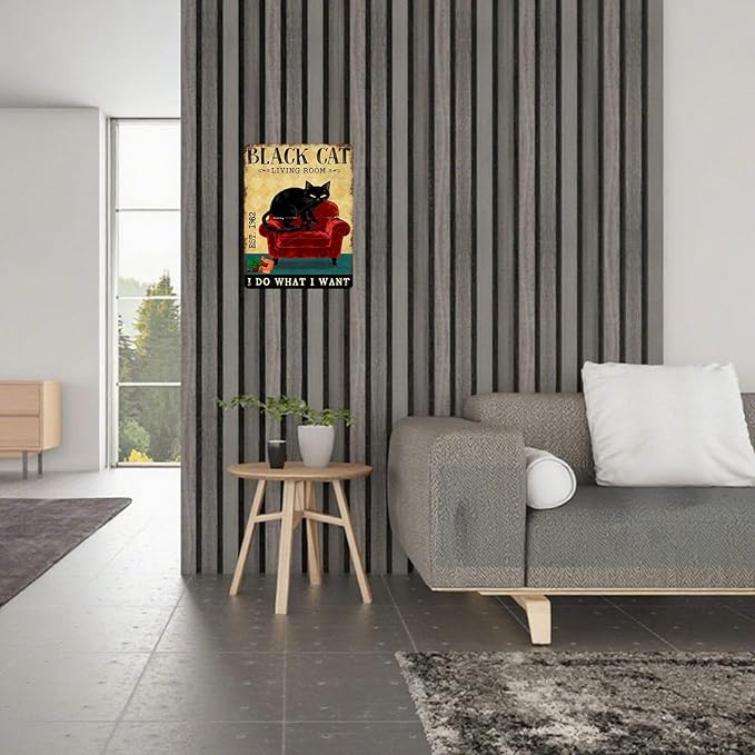 Vintage Black Cat Tin Sign I Do What I Want Retro Metal Poster Funny Cat Lovers Nostalgic Wall Decor Wall Art For Home Cafe Bar Living Room Indoor Bedroom Man cave 16 * 12In