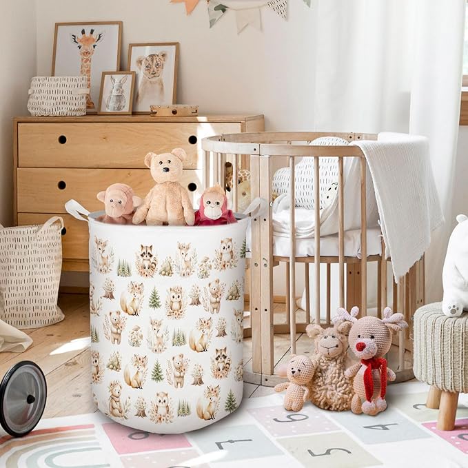 Kids Nursery Laundry Basket, Toybox for Girls Boys, Cute Boho Woodland Animals Laundry Hamper Waterproof Collapsible Storage Bin Organizer for Bedroom Bathroom Kids Toddler Room Clothes Toys