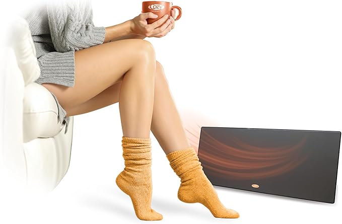Cozy Products New and Improved Cozy Legs, Flat Panel Space Heater for Home and Office, Portable Heater with Built-in Thermostat, 150-watt, Energy-Efficient, 19" x 8" x 1", 3.2 lbs., Black