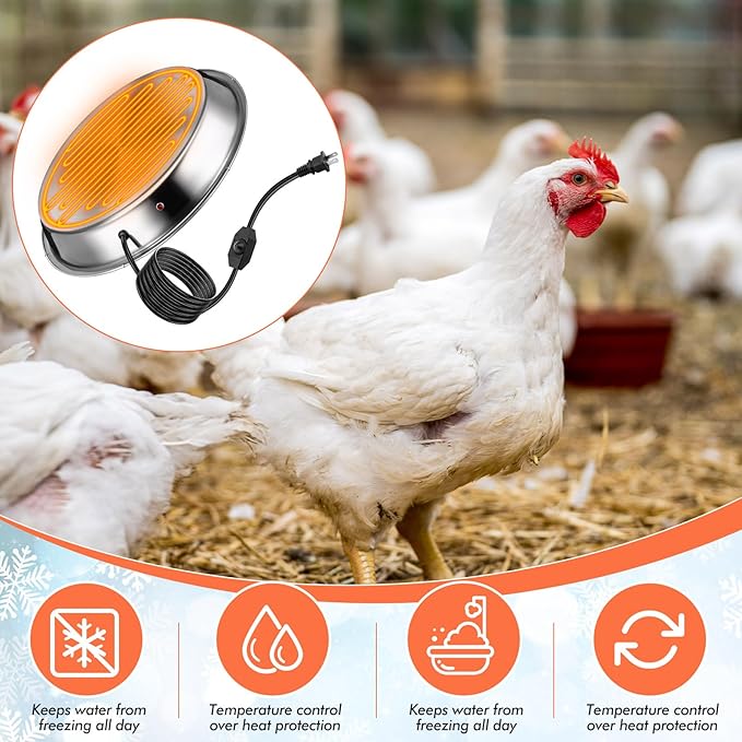Sliner 4 Pack Chicken Water Heater for Winter 11.8'' Poultry Water Drinker Heated Base Stainless Steel Heated Base for Poultry Drinking