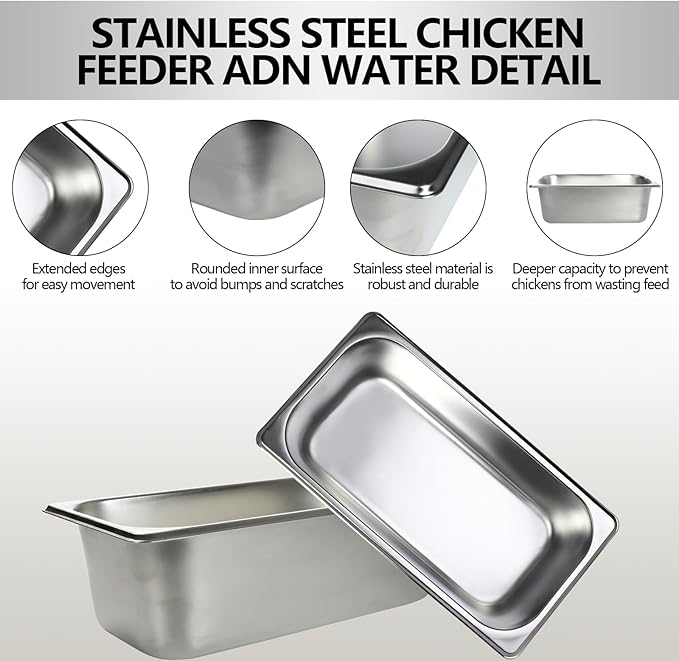FlidRunest Heavy Duty Metal Chicken Feeder Trough, Durable Duck Water Feeder, Large Capacity Livestock Water Pan for Duck Pig Chick Deer, Easy to Clean