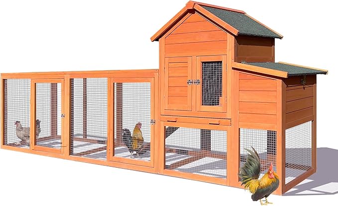 RUNVA 122" Large Chicken Coop with Nest Box and Removable Tray, Hen House for 2-6 Chickens, Outdoor Weatherproof Small Animal Cages
