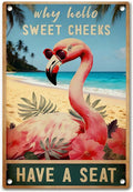 Flamingo Wall Art – Funny Retro Flamingo Poster, Tropical Wall Decor for Living Room, Vintage Art, Perfect for Bathroom or Bedroom 12x8 Inch