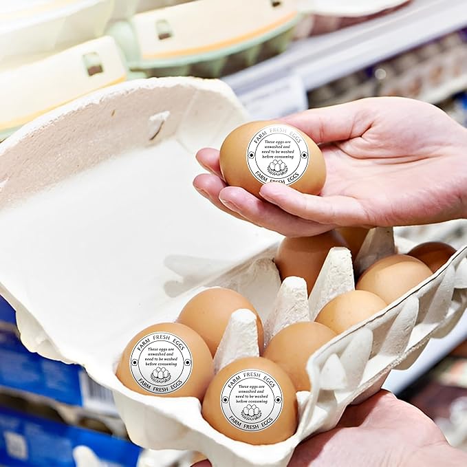 500 Pcs 2 Inch Farm Fresh Eggs Carton Labels Self-Adhesive Unwashed Stickers for Chicken, Quail, Duck Egg Handling Labels