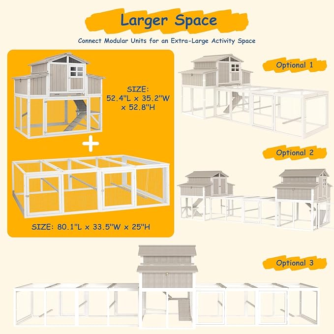 Outdoor Wooden Chicken Coop Run Extension with Wire Mesh, Poultry Enclosure Add-On for Hen House, Backyard Chicken and Rabbit Run Pen