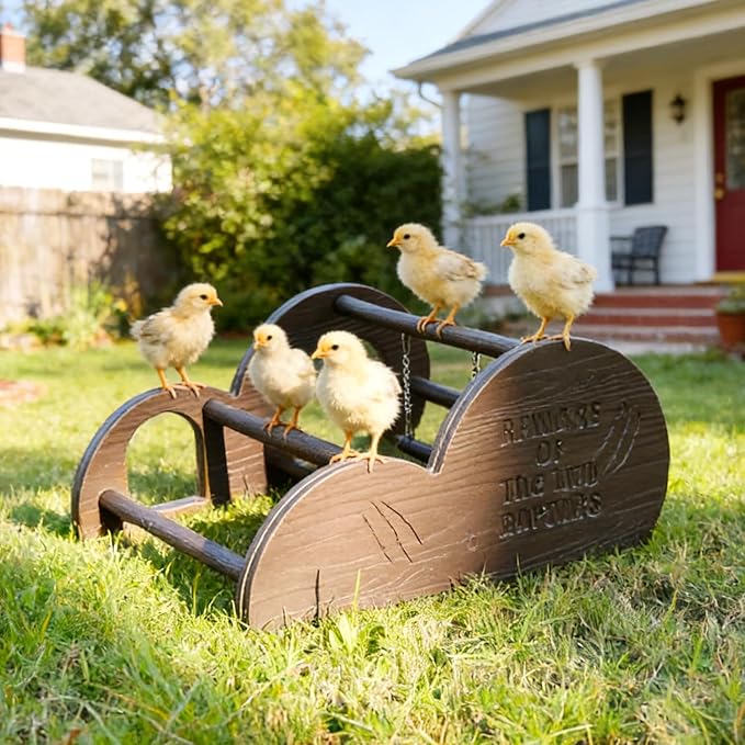 Chicken Perch with Swing & Mirror, Waterproof PVC Roosting Stand for Hens Activity Gym for Chicks & Bantams, Durable Easy-Clean Coop