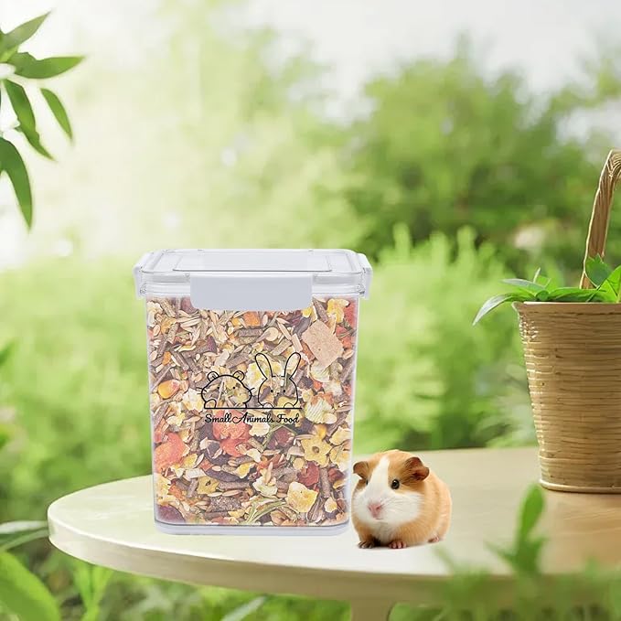 Small Animal Food Storage Box,Airtight Pet Food Storage Containers with Scoop,4L Guinea Pig Food Container Storage Keep Fresh,Animal Food Containers for Hamster/Rabbit Dry Food Containers(Clear)