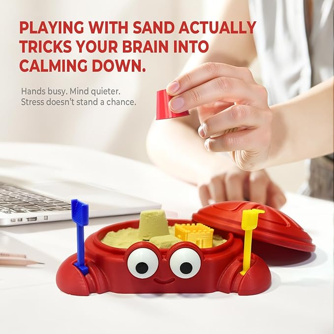 Mini Crab Sandbox Zen Garden for Desk, Desktop Sand Box with Lid for Stress Relief, Relaxing Office Desk Decor & Funny Accessories Gift for Friend, Coworkers, Bosses, Birthdays
