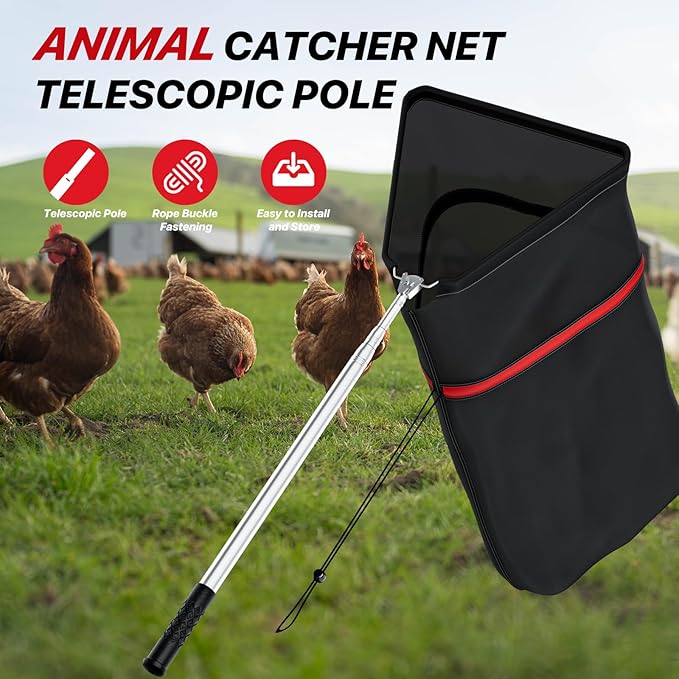 Chicken Net Catcher, Snake Catcher Net with Secure Drawstring, 29"-65" Handing Tool for Moving Pick-Up Chicken, Duck, Goose, Cat, Bird, Raccoon, Dog, Rattle Snakes Lizard Reptiles and Others