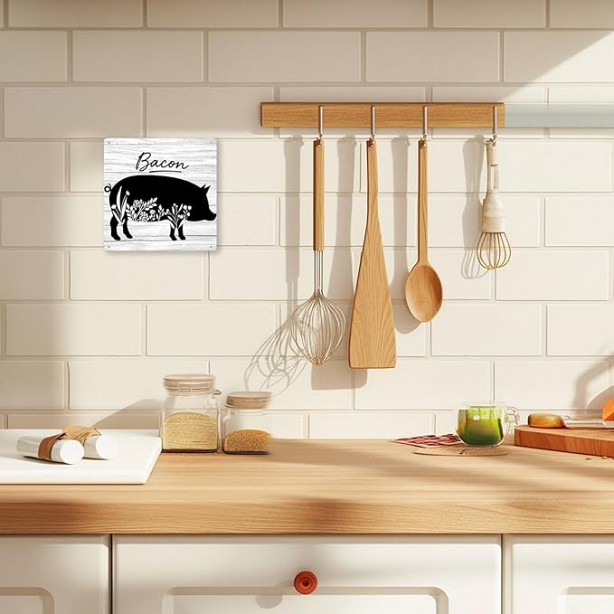 Country Kitchen Wall Decor Home Decor Farmhouse Rustic Pig Kitchen Sign Floral Decorations For Home Yard Patio 8×8 Inches Tin Sign
