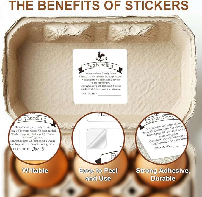 320 Pcs Egg Carton Labels, 2 Inch Square Egg Handling Sticker PET Adhesive Egg Packaging Sticker for Box Container Carton Farm Supplies