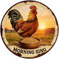 Chicken Signs Rooster Kitchen Round Wall Decor Morning Sing Metal Tin Sign Funny Chicken Coop Accessories Rooster Decor Home Garden Farm Yard Office 12 Inch