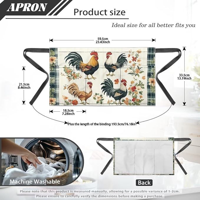 Waistress Apron with Pockets Coffee Waiter Apron Long String Chef Half Aprons for Cooking Kitchen Hairdresser