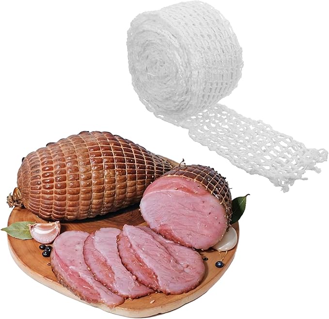14.76 ft Meat netting, Size 18 Elastic Smoked Meat Food Net Poultry Ham Netting Kitchen Twine Cooking String for Cook Roasting Drying Meats Turkey Ham Sausage Making (White)
