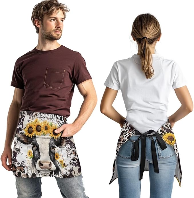 Waistress Apron with Pockets Coffee Waiter Apron Long String Chef Half Aprons for Cooking Kitchen Hairdresser