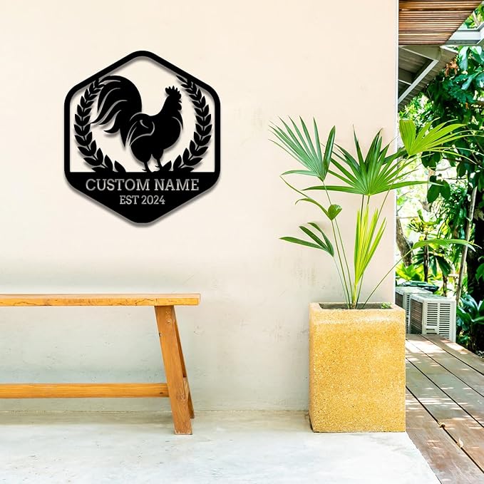 Personalized Chicken Farm Metal Sign, Chicken Coop Decor, 12 inches x 12 inches