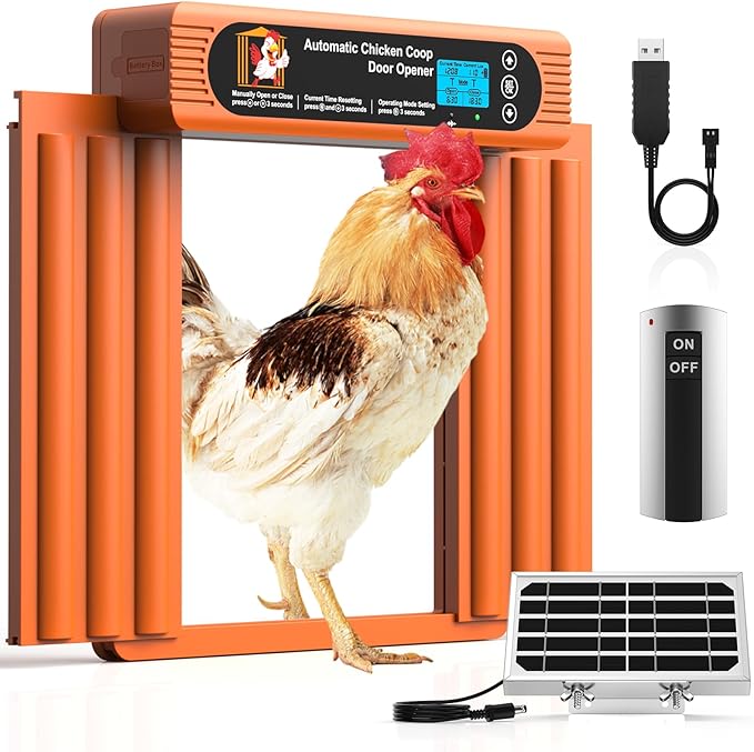 Automatic Chicken Coop Door Solar Powered, Extra Large Size, Anti-Pinch Design, Battery Powered Auto Chicken Door with Timer & Light Sensor, Solar Chiken Coop Door with Remote Control (50-100M)
