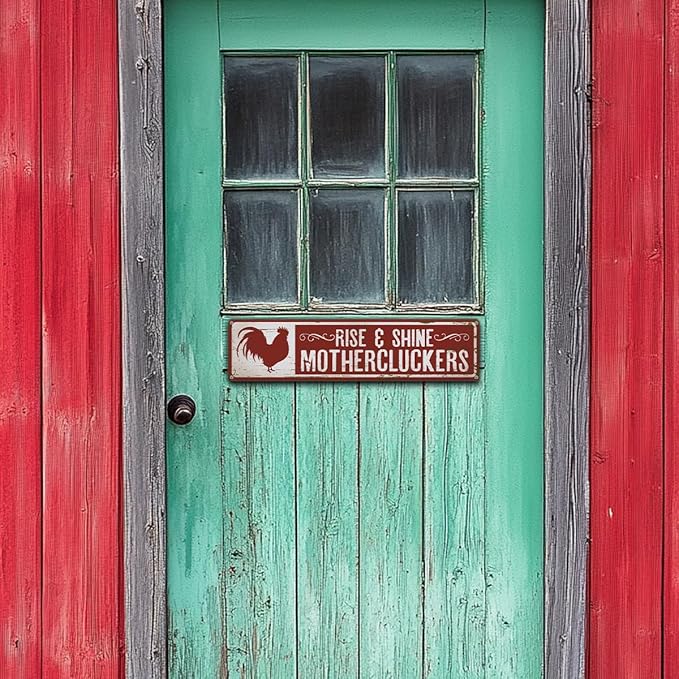 Rooster Decor, Rise & Shine Mothercluckers Sign 15.8x4 inches, Funny Chicken Sign, Retro Metal Tin Signs, Farmhouse Home Garden Decor, Chicken Lover Decoration Gift