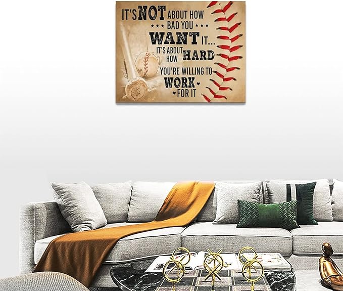 Baseball Wall Art Inspirational Sport Theme Wall Decor Motivational Quotes Pictures Canvas Prints Artwork Baseball Decor For Boys Room Playroom Bedroom Gym Framed 16"x12"