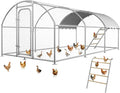 Chicken Coop with Roosting Perch, Large Metal Chicken Run Poultry Cage with Water-Resident and Anti-UV Cover for Duck Rabbit House Walk-in Chicken Pen for Yard, Dome Roof(10’ W x 19.7’ L x 6.4’ H)