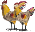 MODE HOME Set of 2 Rustic Metal Rooster & Hen Figurines, Hand-Painted Farmhouse Chicken Decor, Waterproof Indoor Outdoor Yard Garden Statues for Kitchen, Patio & Home Decor